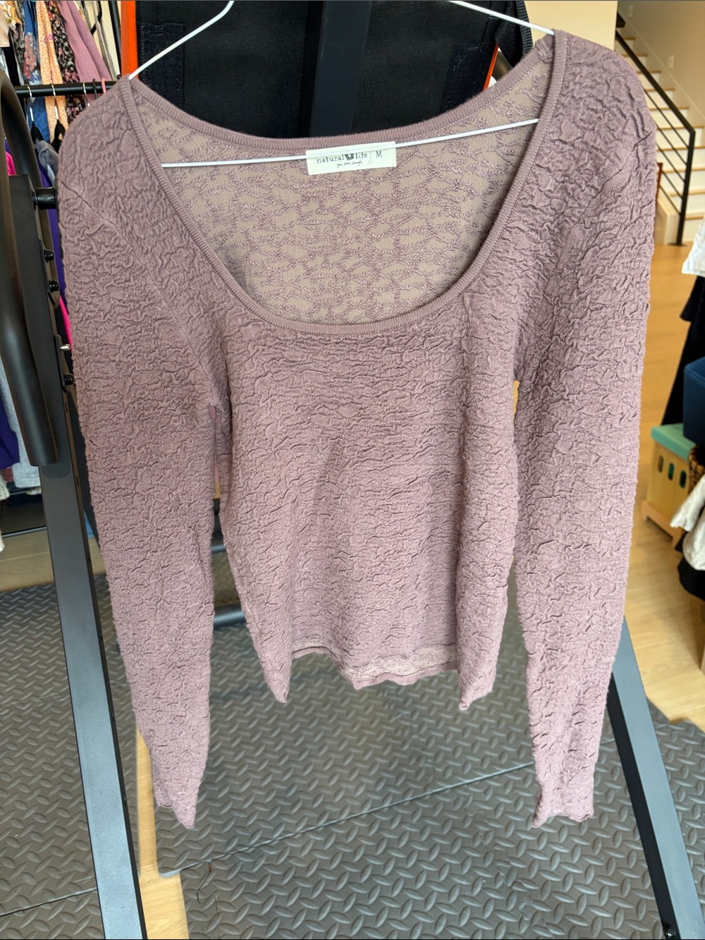 NATURAL LIFE Dusty Mauve Textured Scoop Neck Long Sleeve Top